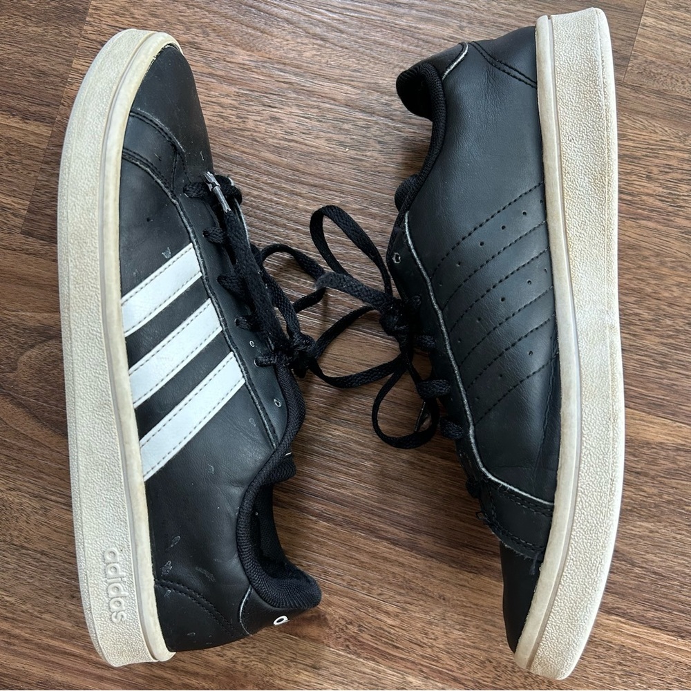 Adidas Logo Stripe Grand Court Sneakers Blokette Trainers Sporty Black Leather 7 - Picture 3 of 12